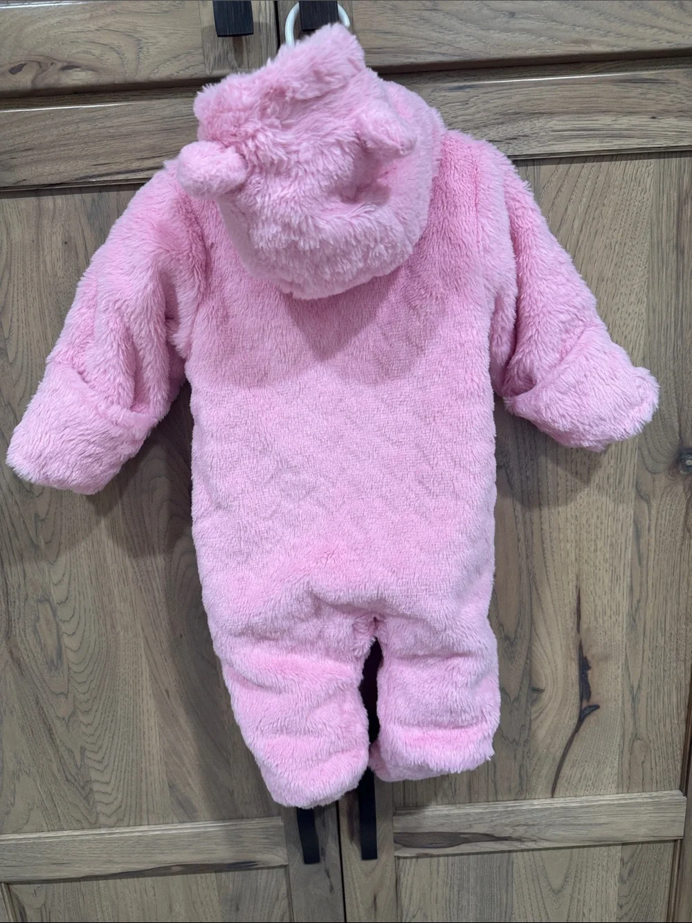 wonder nation Pink Plush Hooded Baby One-Piece with Ears